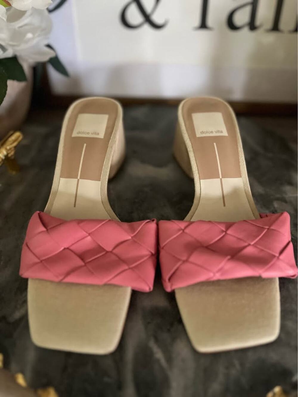 Dolce Vita Pink Woven Block Heel Sandal 6.5 Square Toe Quilted Boho Leather